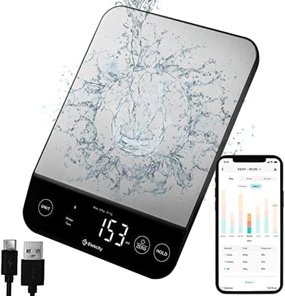 Etekcity 22lb Food Kitchen Scale, USB Rechargeable, IPX6 Waterproof | Digital scale with grams & ounces, 1g precision, 5 weight units, tare, ideal for baking, meal prep, Stainless Steel, Silver|B09HM2TN5Z