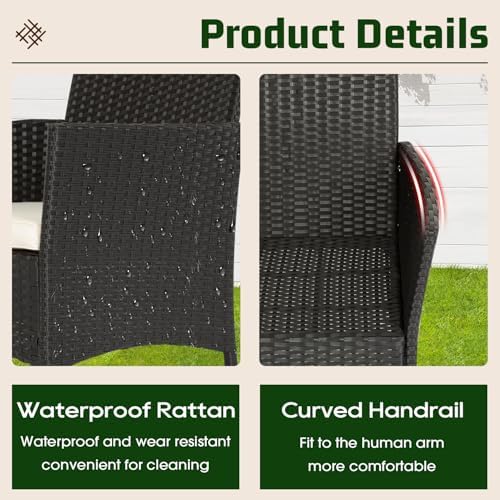 FDW 4-Piece Patio Furniture Set | Black | Outdoor Wicker Furniture | with Coffee Table | Modern Rattan Chairs Conversation Set | Outdoor Seating | Weather-Resistant | for Porch, Garden, Lawn|B07NZNZXMV