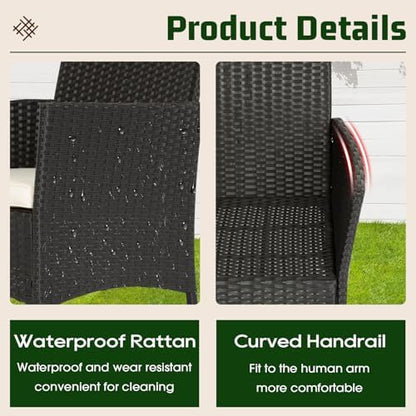 FDW 4-Piece Patio Furniture Set | Black | Outdoor Wicker Furniture | with Coffee Table | Modern Rattan Chairs Conversation Set | Outdoor Seating | Weather-Resistant | for Porch, Garden, Lawn|B07NZNZXMV