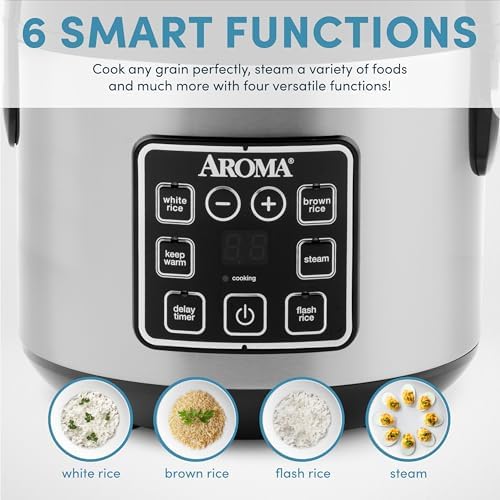 AROMA Digital Rice Cooker, 4-Cup (Uncooked) / 8-Cup (Cooked), Steamer, Grain Cooker, Multicooker, 2 Qt, Stainless Steel Exterior, ARC-914SBD|B007WQ9YNO