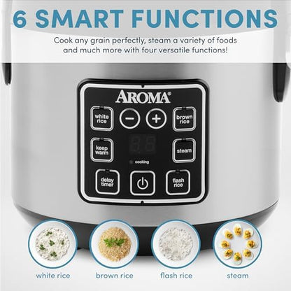 AROMA Digital Rice Cooker, 4-Cup (Uncooked) / 8-Cup (Cooked), Steamer, Grain Cooker, Multicooker, 2 Qt, Stainless Steel Exterior, ARC-914SBD|B007WQ9YNO