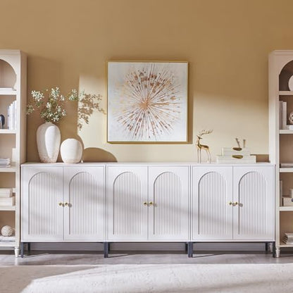 IFGET 92.63" W Modern Arched Sideboard Buffet Cabinet with Storage, Natural | Fluted Arch Sideboard Cabinet w/Adjustable Shelves, Wooden Modular Kitchen Cabinet for Dining& Living Room, Entryway|B0FXRGJ4S9