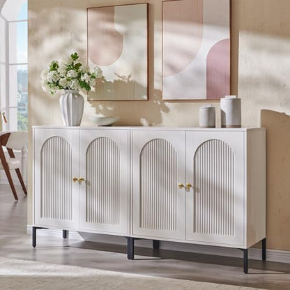 IFGET 92.63" W Modern Arched Sideboard Buffet Cabinet with Storage, Natural | Fluted Arch Sideboard Cabinet w/Adjustable Shelves, Wooden Modular Kitchen Cabinet for Dining& Living Room, Entryway|B0FXRGJ4S9