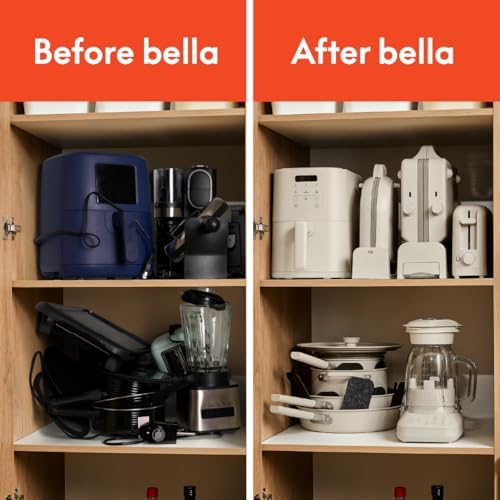 bella Flip-n-Store Waffle Maker with EverGood™ Ceramic Nonstick Coating, Fits-anywhere™ Kitchenware, Power Indicator Light, Cool Touch Handle & Cord Wrap, 7” Wide & 1" Deep Plates, 1000 Watt, Oatmilk|B0CYHZFMFX