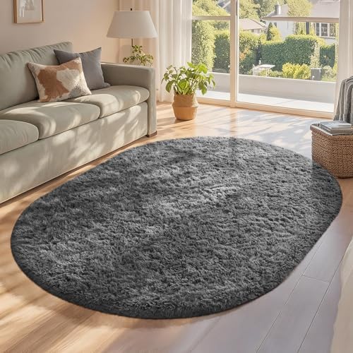 Ophanie Area Rugs for Living Room Bedroom, Washable Non-Slip Fluffy Soft Grey Shag Carpet, Indoor Floor Gray 4x6 Fuzzy Shaggy Living Room Plush Rug for Kids Home Dorm Decor Aesthetic|B0852WLH7M
