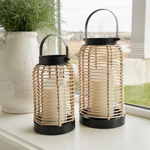 Natural Rattan Boho Lanterns - Handcrafted Chic Decor to Enhance Your Home - Modern Farmhouse Beauty Perfect for Any Living Room, Patio & Porch, Indoor and Outdoor Coffee Table or Kitchen Dining Table|B0D8KWXKYH
