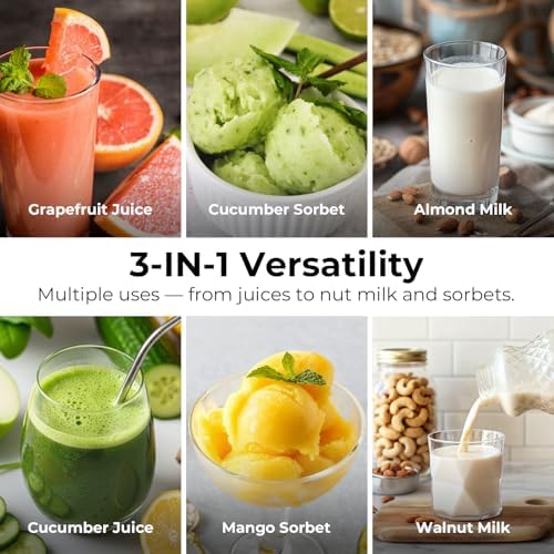 EanOruus Juicer Machines, 3-in-1 Cold Press Juicer, Bright White | Makes Juice, Nut Milk & Sorbet, 6.5" Extra Large Chute, 100oz Large Capacity, AC Motor|B0FZH8VQTG
