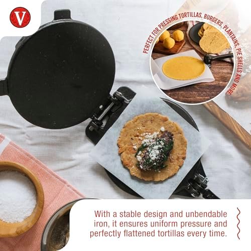Victoria 8 Inches Cast Iron Tortilla Press, Roti Maker and Tortilladora, Pataconera Seasoned with Flaxseed Oil, Made in Colombia, Traditional Style, Black | Pataconera, Seasoned with Flaxseed Oil, Made in Colombia, Traditional Style, Black|B00HWEIKZO