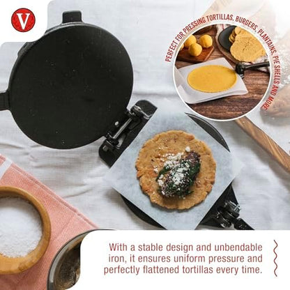Victoria 8 Inches Cast Iron Tortilla Press, Roti Maker and Tortilladora, Pataconera Seasoned with Flaxseed Oil, Made in Colombia, Traditional Style, Black | Pataconera, Seasoned with Flaxseed Oil, Made in Colombia, Traditional Style, Black|B00HWEIKZO