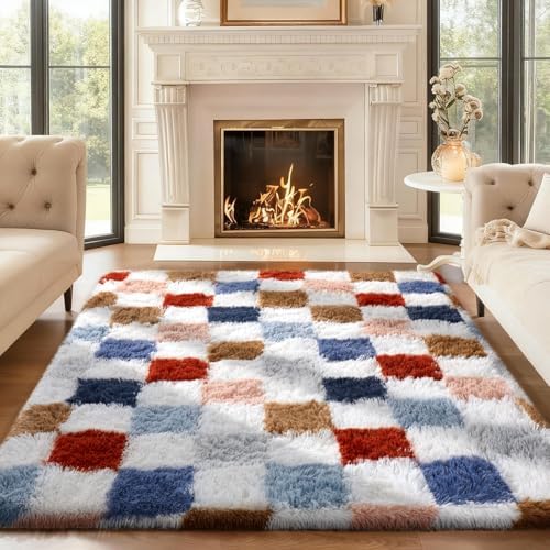 Ophanie Area Rugs for Living Room Bedroom, Washable Non-Slip Fluffy Soft Grey Shag Carpet, Indoor Floor Gray 4x6 Fuzzy Shaggy Living Room Plush Rug for Kids Home Dorm Decor Aesthetic|B0852WLH7M