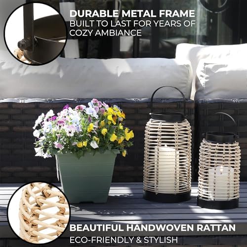 Natural Rattan Boho Lanterns - Handcrafted Chic Decor to Enhance Your Home - Modern Farmhouse Beauty Perfect for Any Living Room, Patio & Porch, Indoor and Outdoor Coffee Table or Kitchen Dining Table|B0D8KWXKYH