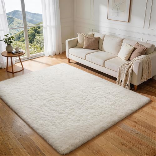 Ophanie Area Rugs for Living Room Bedroom, Washable Non-Slip Fluffy Soft Grey Shag Carpet, Indoor Floor Gray 4x6 Fuzzy Shaggy Living Room Plush Rug for Kids Home Dorm Decor Aesthetic|B0852WLH7M