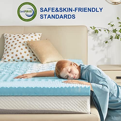 SINWEEK 2 Inch Mattress Topper 5-Zone Memory Foam Mattress Topper Pressure Relief Soft Mattress Pad, CertiPUR-US Certified, Twin Size Blue|B09C7VJGD4