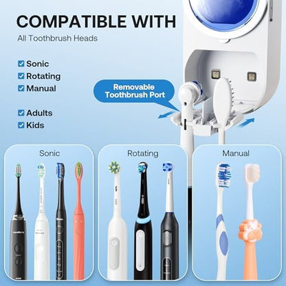Bitvae Upgraded Tooth Brush Holder for Bathroom 2.0 Infrared Sensing | Toothbrush Cleaner, Wall-Mounted for Most Size Toothbrushes, Air Drying, LED Smart Screen, White Gold Trim|B0F3JGLLB8