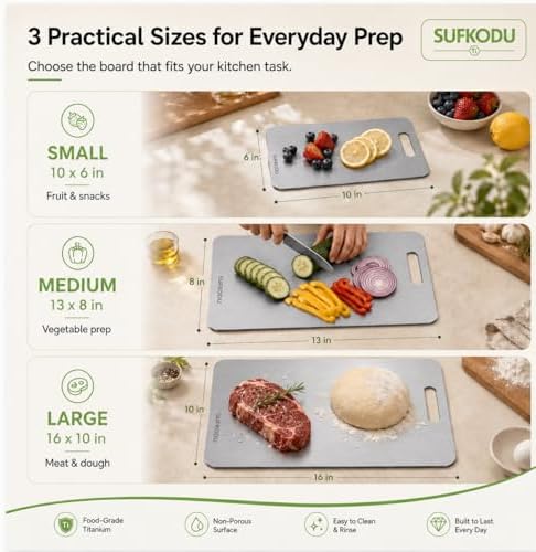 Titanium Cutting Board Set of 3, 100% Double-Sided Titanium Cutting Boards for Kitchen, Dishwasher Safe Non-Toxic Chopping Boards for Meat, Vegetables, Fruits, Raw and Cooked Food Prep (M+L+XL）|B0GBVK8Y79