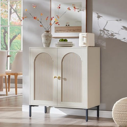 IFGET 92.63" W Modern Arched Sideboard Buffet Cabinet with Storage, Natural | Fluted Arch Sideboard Cabinet w/Adjustable Shelves, Wooden Modular Kitchen Cabinet for Dining& Living Room, Entryway|B0FXRGJ4S9