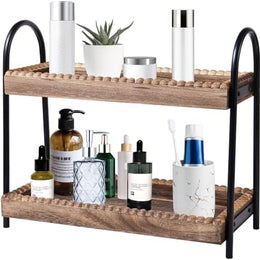 BDBDYEAY Bathroom Countertop Organizer, 2 Tier Vanity Organizer and Storage for Cosmetic Skincare Perfume, Wood Bead Storage Shelf for Bathroom Kitchen Coffee Station|B0CJPT1242