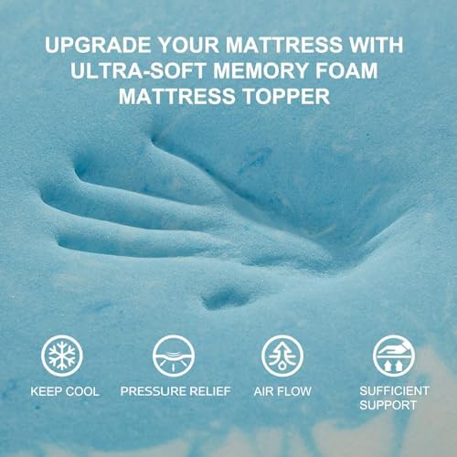SINWEEK 2 Inch Mattress Topper 5-Zone Memory Foam Mattress Topper Pressure Relief Soft Mattress Pad, CertiPUR-US Certified, Twin Size Blue|B09C7VJGD4