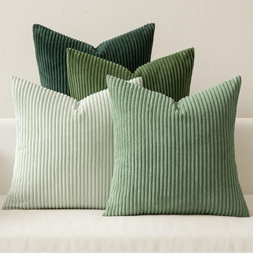 MIULEE Soft Corduroy Decorative Throw Pillow Covers Forest Green 18x18 | Set of 4, Mordern Nordic Home Decor, Gradient Color Matching, Boho Farmhouse Cushion Covers for Couch Bed Sofa Living Room|B0CVVVNB9L