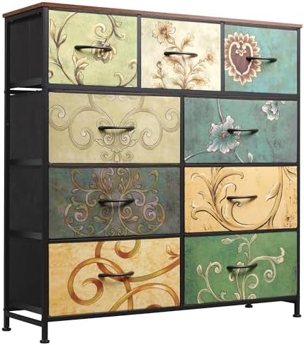 WLIVE Tall Dresser for Bedroom, 9 Drawer Chest of Drawers, Rustic Brown | 9 roomy fabric drawers, Tall storage design, Bedroom or closet use, Sturdy steel frame, Smooth wood tabletop|B095PF22B8