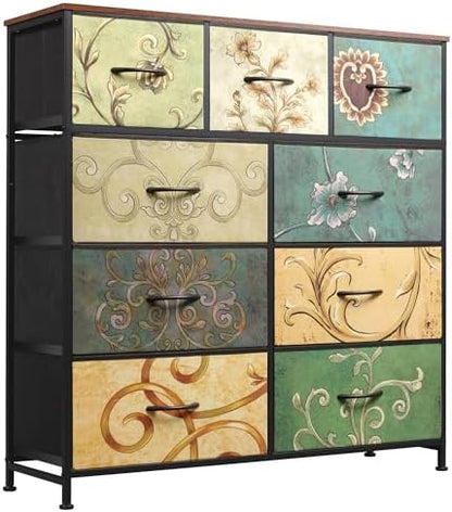 WLIVE Tall Dresser for Bedroom, 9 Drawer Chest of Drawers, Rustic Brown | 9 roomy fabric drawers, Tall storage design, Bedroom or closet use, Sturdy steel frame, Smooth wood tabletop|B095PF22B8
