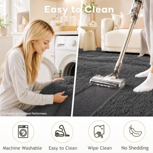 Ophanie Area Rugs for Living Room Bedroom, Washable Non-Slip Fluffy Soft Grey Shag Carpet, Indoor Floor Gray 4x6 Fuzzy Shaggy Living Room Plush Rug for Kids Home Dorm Decor Aesthetic|B0852WLH7M