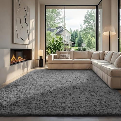 Ophanie Area Rugs for Living Room Bedroom, Washable Non-Slip Fluffy Soft Grey Shag Carpet, Indoor Floor Gray 4x6 Fuzzy Shaggy Living Room Plush Rug for Kids Home Dorm Decor Aesthetic|B0852WLH7M