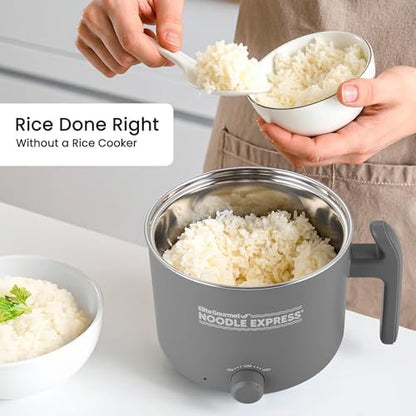 Elite Gourmet Noodle Express Electric Hot Pot, Stainless Steel, Grey | Prepares ramen, rice, soups & stews, boils water fast - glass lid - High/Low/Off settings|B0FDJTMMBR