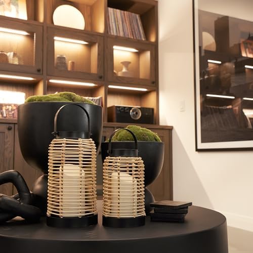 Natural Rattan Boho Lanterns - Handcrafted Chic Decor to Enhance Your Home - Modern Farmhouse Beauty Perfect for Any Living Room, Patio & Porch, Indoor and Outdoor Coffee Table or Kitchen Dining Table|B0D8KWXKYH