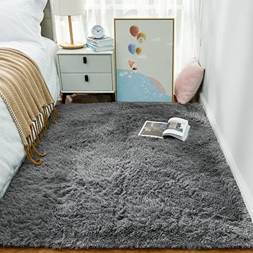 Ophanie Area Rugs for Living Room Bedroom, Washable Non-Slip Fluffy Soft Grey Shag Carpet, Indoor Floor Gray 4x6 Fuzzy Shaggy Living Room Plush Rug for Kids Home Dorm Decor Aesthetic|B0852WLH7M